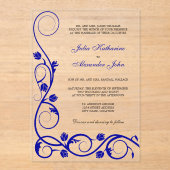 Elegante Royal Blue und White Wirbel Acryleinladungen (Vorderseite)