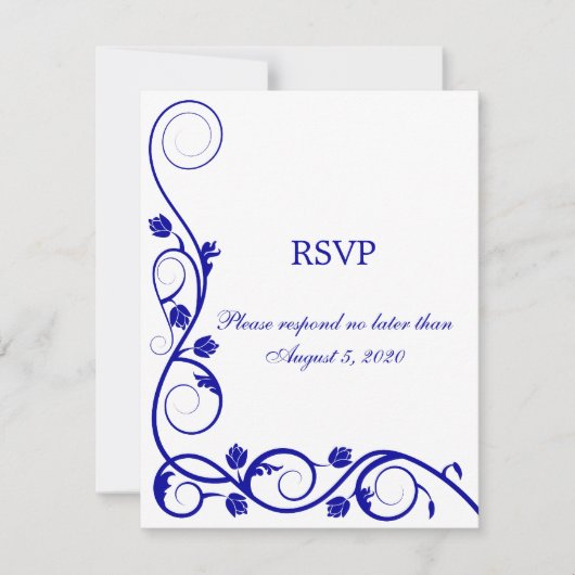 Elegante Royal Blue White Wirbel UAWG / Antwortkar Einladung (Vorderseite)