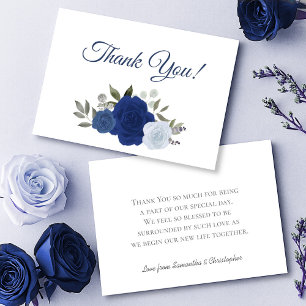 Elegante Royal & Dusty Blue Boho Chic Rose Hochzei Dankeskarte