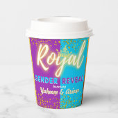 Elegante Royal Gender Reveal Lila & blau Pappbecher (Rückseite)