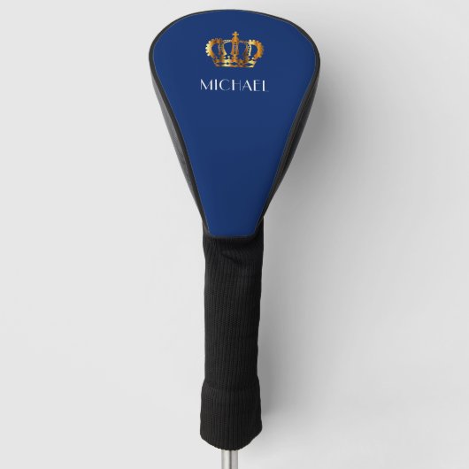 Elegante Royal Gold Crown Name Blue Golf Headcover (Vorderseite)