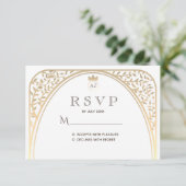 Elegante Royal Gold Monogram Wedding RSVP Card Karte (Stehend Vorderseite)