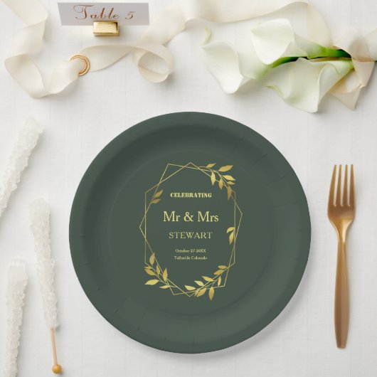 Elegante Royal Green Minimalistisch Botanical Wedd Pappteller (Hochzeit)