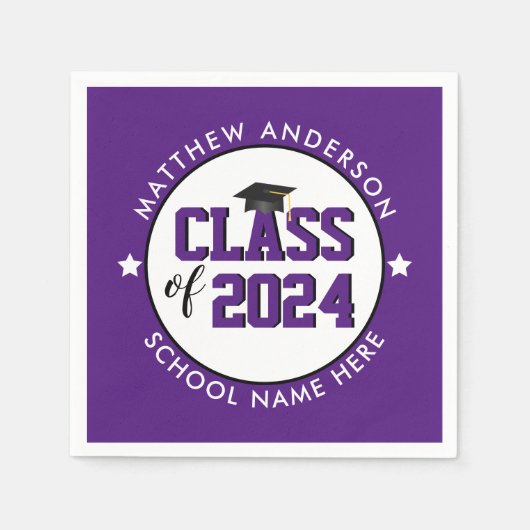 Elegante Royal Lila Class 2023 Abschluss Serviette (Vorderseite)