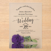 Elegante Royal Lila Rose Lacy Calligraphy Wedding Acryleinladungen (Vorderseite)