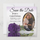Elegante Royal Lila Rose mit Oval Foto Hochzeit Save The Date (Vorderseite)