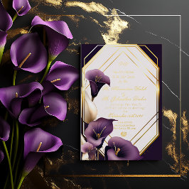 Elegante Royal Lila und Gold Calla Lily Wedding Folieneinladung