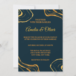 Elegante Royal Navy Blau und Gold Hochzeit Einladung