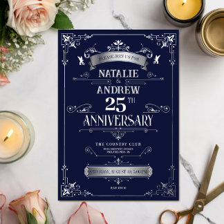 Elegante Royal Navy Silberhochzeit Folieneinladung