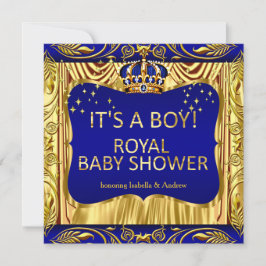 Elegante Royal Prince Baby Dusche Blue Gold Einlad Einladung