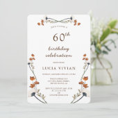 Elegante Royal Wildblume 60 Geburtstagsparty Einladung (Stehend Vorderseite)