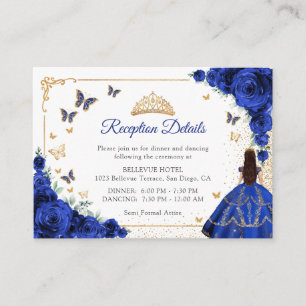 Elegante Royalblau-Gold-Quincenarea-Empfangsdetail Begleitkarte