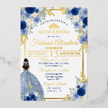 Elegante Royalblaue und goldene Rose Quinceañera