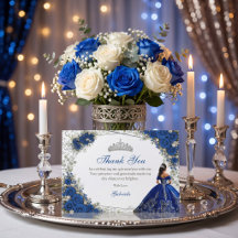 Elegante Royalblaue und silberne Rosen Quinceañera