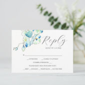 Elegante RSVP Cards Blue Watercolor Blume Karte (Stehend Vorderseite)