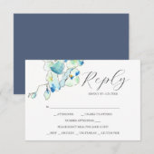 Elegante RSVP Cards Blue Watercolor Blume Karte (Vorne/Hinten)