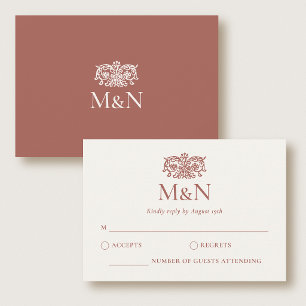 Elegante RSVP Hochzeits-Monogramm Terrakotta-Umsch Karte