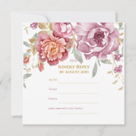Elegante RSVP-Karte für Blumen und Gold