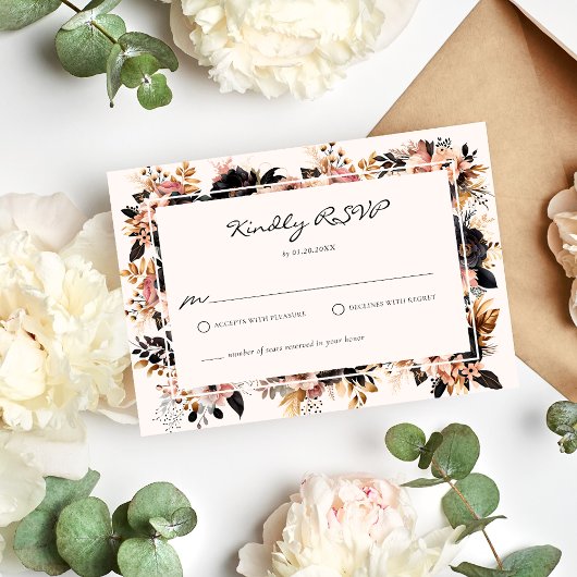 Elegante RSVP-Karte für Hochzeiten, Schwarz und Go Einladung