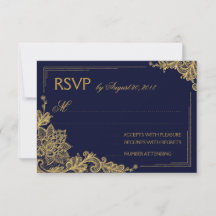 Elegante RSVP-Karte für Marine und Gold Lace