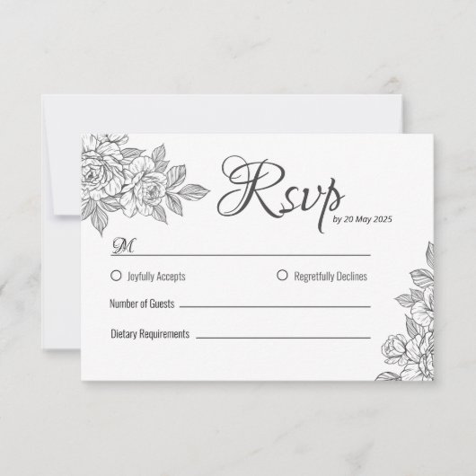 Elegante RSVP-Karte für Schwarz-Weiß-Blumen-Hochze RSVP Karte (Vorderseite)