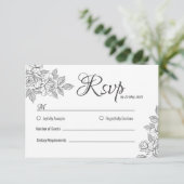 Elegante RSVP-Karte für Schwarz-Weiß-Blumen-Hochze RSVP Karte (Stehend Vorderseite)