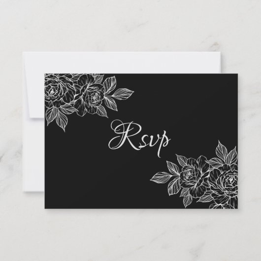 Elegante RSVP-Karte für Schwarz-Weiß-Blumen-Hochze RSVP Karte (Rückseite)