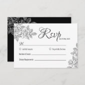 Elegante RSVP-Karte für Schwarz-Weiß-Blumen-Hochze RSVP Karte (Vorne/Hinten)