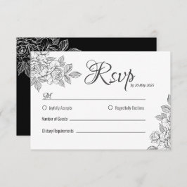 Elegante RSVP-Karte für Schwarz-Weiß-Blumen-Hochze RSVP Karte