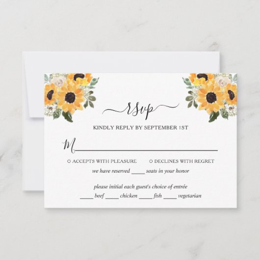 Elegante RSVP-Karte für Sonnenblumen Grün Hochzeit RSVP Karte (Vorderseite)