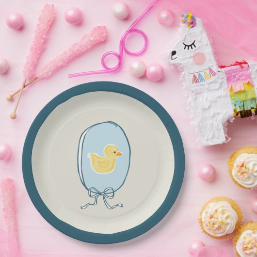 Elegante Rubber Ducky Aquamarin Blue Ribbon Babydu Pappteller (Party)