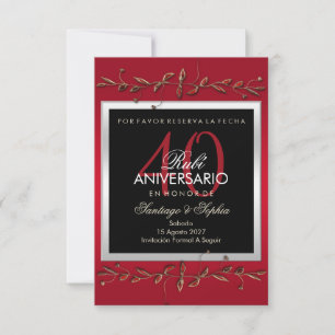 Elegante Rubine Edelsteine 40. Hochzeitsjubiläum Save The Date