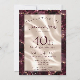 Elegante Rubine Marmor 40. Hochzeitstag Einladung
