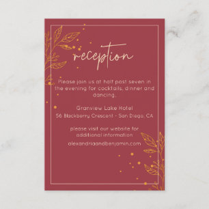 Elegante Ruby-Goldblatt-Hochzeitsempfang Begleitkarte