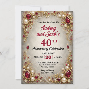 Elegante Ruby-Grenze 40. Hochzeitstag Einladung