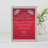 Elegante Ruby Red & Funkelnd Silver Rings Wedding Einladung (Stehend Vorderseite)