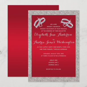 Elegante Ruby Red & Funkelnd Silver Rings Wedding Einladung