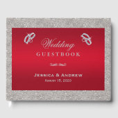 Elegante Ruby Red & Funkelnd Silver Rings Wedding Gästebuch (Vorderseite)