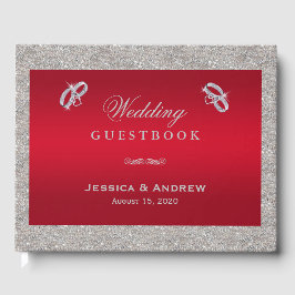 Elegante Ruby Red & Funkelnd Silver Rings Wedding Gästebuch