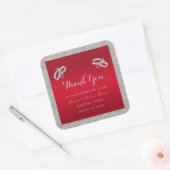 Elegante Ruby Red & Funkelnd Silver Rings Wedding Quadratischer Aufkleber (Umschlag)
