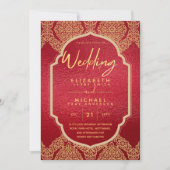 Elegante Ruby Red Gold Verziert Wedding Einladung (Vorderseite)