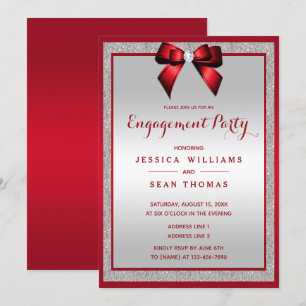 Elegante Ruby Red & Silver Glitzer Engagement Part Einladung