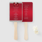 Elegante Ruby Red, Silver Glitzer Hochzeitsprogram Fächer (Vorne und Hinten)