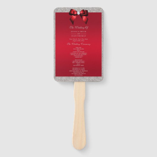 Elegante Ruby Red, Silver Glitzer Hochzeitsprogram Fächer (Vorderseite)