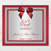 Elegante Ruby Red & Silver Glitzer Wedding Bierflaschenetikett (Einzelnes Label)