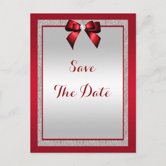 Elegante Ruby Red & Silver Glitzer Wedding Einladungspostkarte (Vorderseite)