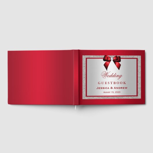 Elegante Ruby Red & Silver Glitzer Wedding Gästebuch (Voll)