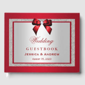 Elegante Ruby Red & Silver Glitzer Wedding Gästebuch (Vorderseite)