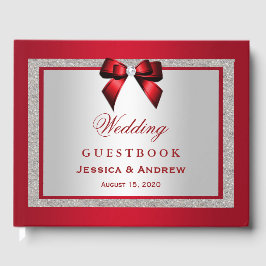Elegante Ruby Red & Silver Glitzer Wedding Gästebuch
