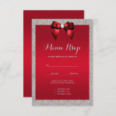 Elegante Ruby Red, Silver Glitzer Wedding Menu UAW RSVP Karte (Vorne/Hinten)
